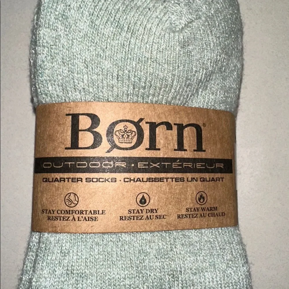 BORN OS Green White Pink Printed Fall Wool Blend Quarter Outdoor Warm Socks 4pk